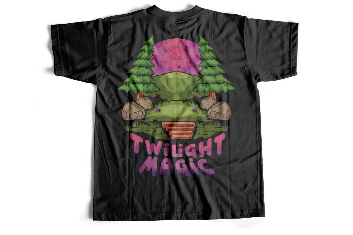 Black t-shirt with a graphic of a plant and 'Twilight Magic' text on a white background