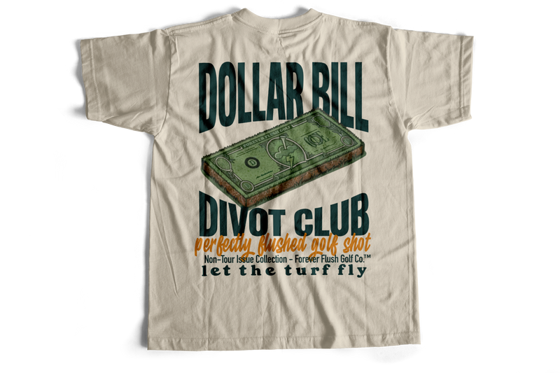 Beige t-shirt with graphic design and text on a white background