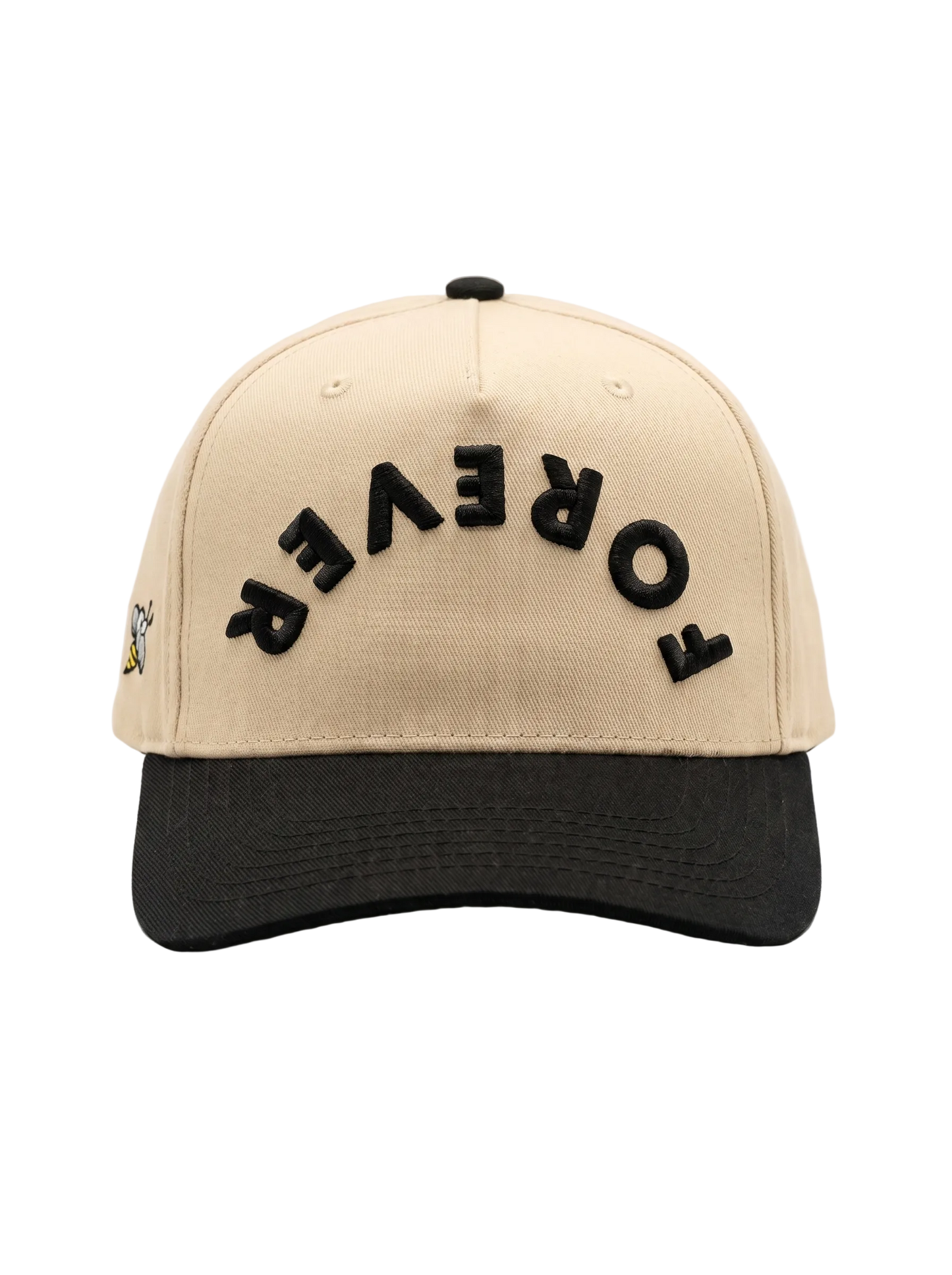 Beige and black cap with 'FOREVER' text on a white background