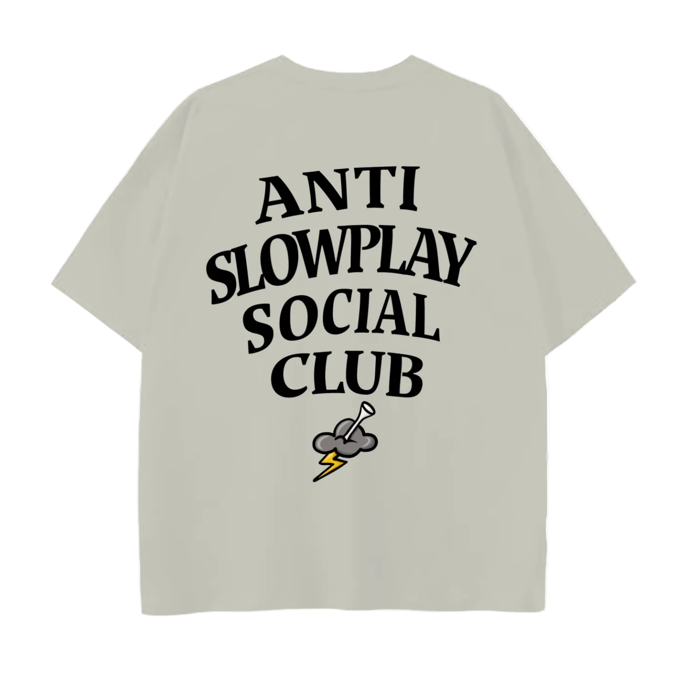 Beige t-shirt with 'Anti Slowplay Social Club' text and graphic on a white background